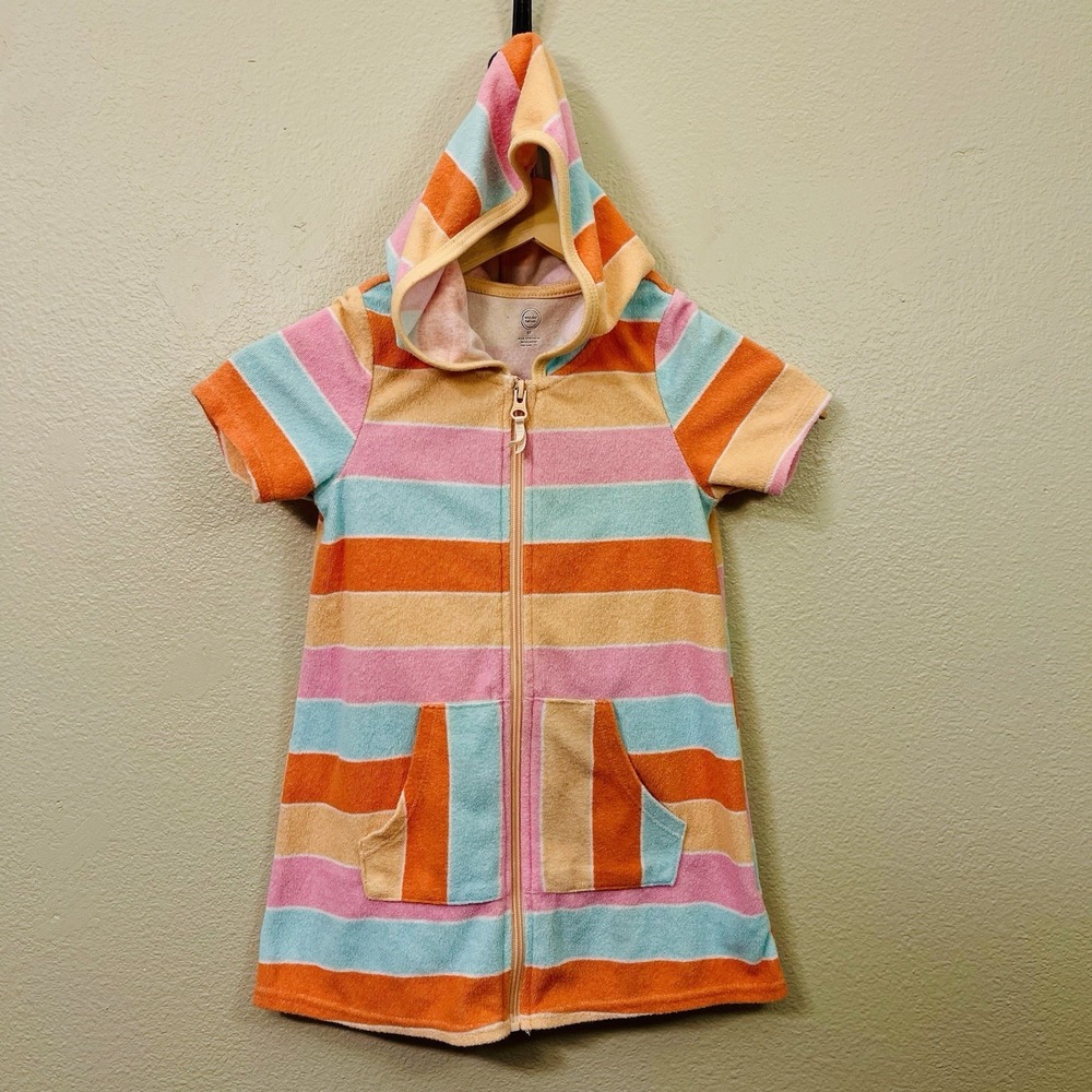 Wonder Nation Toddler  Hooded Swim Cover Up Zipper Terry Cloth‎ Colorful Sz 5T